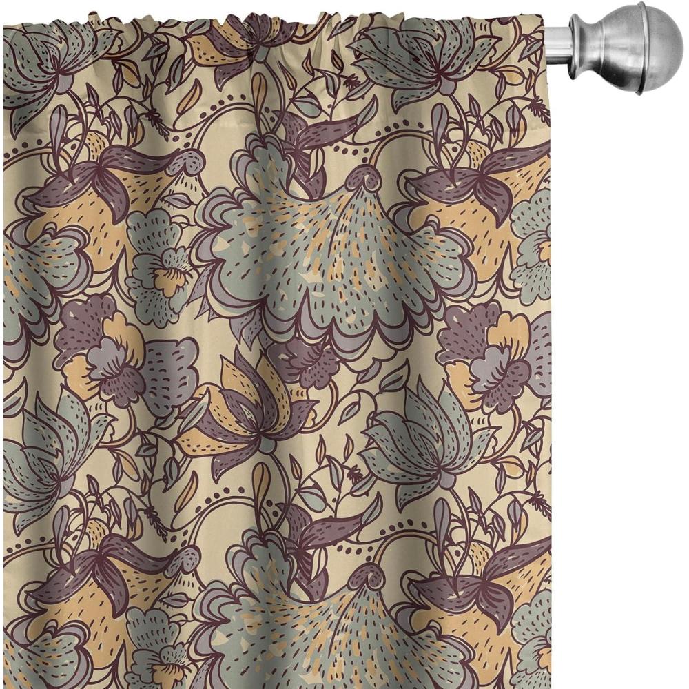 imageAmbesonne Bird Print Curtains Asian Inspired Japanese Cranes with Open Wings Flowering Blossoms Window Treatments 2 Panel Set for Living Room Bedroom Pair of 28quot x 95quot Pale Earth YellowPale Almond Green and Ecru