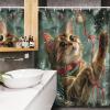 Ambesonne Christmas Stall Shower Curtain, Vintage Vibe Whimsical Kitten Playing with Xmas Trees Lace Ornate, Fabric Bathroom Decor Set with Hooks, 54″ W x 78″ L, Hunter Green and Vermilion