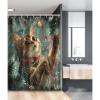 Ambesonne Christmas Stall Shower Curtain, Vintage Vibe Whimsical Kitten Playing with Xmas Trees Lace Ornate, Fabric Bathroom Decor Set with Hooks, 54″ W x 78″ L, Hunter Green and Vermilion