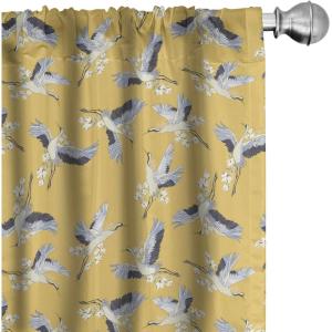 Ambesonne Bird Print Curtains, Asian Inspired Japanese Cranes with Open Wings Flowering Blossoms, Window Treatments 2 Panel Set for Living Room Bedroom, Pair of – 28″ x 95″, Pale Earth Yellow(Pale Earth Yellow)