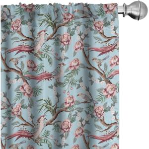 Ambesonne Bird Print Curtains, Asian Inspired Japanese Cranes with Open Wings Flowering Blossoms, Window Treatments 2 Panel Set for Living Room Bedroom, Pair of – 28″ x 95″, Pale Earth Yellow(Soft Blue and Dried Rose)