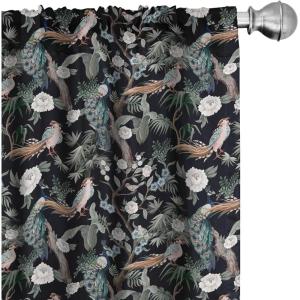 Ambesonne Bird Print Curtains, Asian Inspired Japanese Cranes with Open Wings Flowering Blossoms, Window Treatments 2 Panel Set for Living Room Bedroom, Pair of – 28″ x 95″, Pale Earth Yellow(Laurel Green Rose and Ivory)