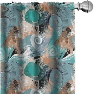 Ambesonne Bird Print Curtains, Asian Inspired Japanese Cranes with Open Wings Flowering Blossoms, Window Treatments 2 Panel Set for Living Room Bedroom, Pair of – 28″ x 95″, Pale Earth Yellow(Teal Camel Cadet Blue)