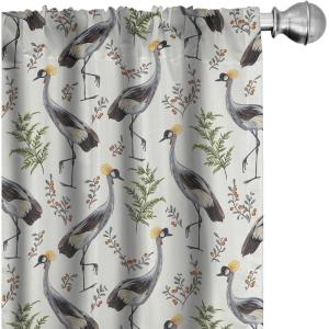 Ambesonne Bird Print Curtains, Asian Inspired Japanese Cranes with Open Wings Flowering Blossoms, Window Treatments 2 Panel Set for Living Room Bedroom, Pair of – 28″ x 95″, Pale Earth Yellow(Off White and Pale Blue Grey)