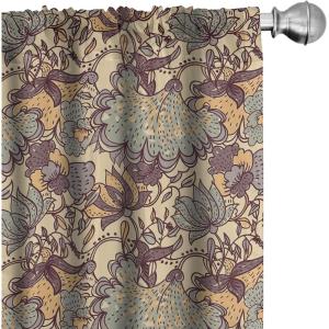 Ambesonne Bird Print Curtains, Asian Inspired Japanese Cranes with Open Wings Flowering Blossoms, Window Treatments 2 Panel Set for Living Room Bedroom, Pair of – 28″ x 95″, Pale Earth Yellow(Pale Almond Green and Ecru)