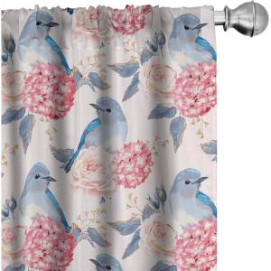 Ambesonne Bird Print Curtains, Asian Inspired Japanese Cranes with Open Wings Flowering Blossoms, Window Treatments 2 Panel Set for Living Room Bedroom, Pair of – 28″ x 95″, Pale Earth Yellow(Soft Blue Rose and Pale Pink)