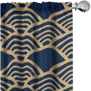 Ambesonne Bird Print Curtains, Asian Inspired Japanese Cranes with Open Wings Flowering Blossoms, Window Treatments 2 Panel Set for Living Room Bedroom, Pair of – 28″ x 95″, Pale Earth Yellow(Night Blue and Camel)