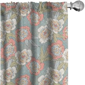 Ambesonne Bird Print Curtains, Asian Inspired Japanese Cranes with Open Wings Flowering Blossoms, Window Treatments 2 Panel Set for Living Room Bedroom, Pair of – 28″ x 95″, Pale Earth Yellow(Cadet Blue and Coral)