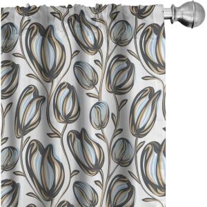 Ambesonne Bird Print Curtains, Asian Inspired Japanese Cranes with Open Wings Flowering Blossoms, Window Treatments 2 Panel Set for Living Room Bedroom, Pair of – 28″ x 95″, Pale Earth Yellow(Pale Blue and Ivory)