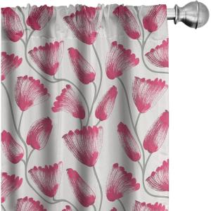 Ambesonne Bird Print Curtains, Asian Inspired Japanese Cranes with Open Wings Flowering Blossoms, Window Treatments 2 Panel Set for Living Room Bedroom, Pair of – 28″ x 95″, Pale Earth Yellow(Magenta and Taupe Grey)