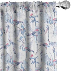 Ambesonne Bird Print Curtains, Asian Inspired Japanese Cranes with Open Wings Flowering Blossoms, Window Treatments 2 Panel Set for Living Room Bedroom, Pair of – 28″ x 95″, Pale Earth Yellow(Pale Blue and Dark Pink)