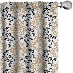 Ambesonne Bird Print Curtains, Asian Inspired Japanese Cranes with Open Wings Flowering Blossoms, Window Treatments 2 Panel Set for Living Room Bedroom, Pair of – 28″ x 95″, Pale Earth Yellow(Camel Black Ivory)