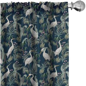 Ambesonne Bird Print Curtains, Asian Inspired Japanese Cranes with Open Wings Flowering Blossoms, Window Treatments 2 Panel Set for Living Room Bedroom, Pair of – 28″ x 95″, Pale Earth Yellow(Dark Teal Laurel Green)
