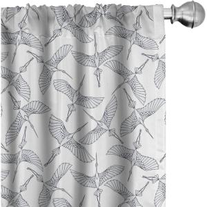 Ambesonne Bird Print Curtains, Asian Inspired Japanese Cranes with Open Wings Flowering Blossoms, Window Treatments 2 Panel Set for Living Room Bedroom, Pair of – 28″ x 95″, Pale Earth Yellow(Off White and Pale Blue)