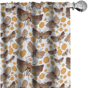 Ambesonne Bird Print Curtains, Asian Inspired Japanese Cranes with Open Wings Flowering Blossoms, Window Treatments 2 Panel Set for Living Room Bedroom, Pair of – 28″ x 95″, Pale Earth Yellow(Marigold and Brown)