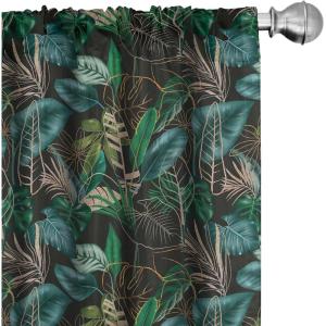 Ambesonne Bird Print Curtains, Asian Inspired Japanese Cranes with Open Wings Flowering Blossoms, Window Treatments 2 Panel Set for Living Room Bedroom, Pair of – 28″ x 95″, Pale Earth Yellow(Green Teal and Dark Grey)
