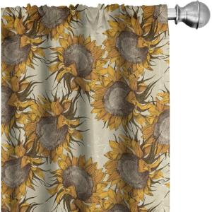 Ambesonne Birds and Nature Curtains, Cottagecore Art Leaves and Flowers Spring with Hummingbirds, Window Treatments 2 Panel Set for Living Room Bedroom, Pair of – 28″ x 84″, White Laurel Green Lilac(Yellow Brown)