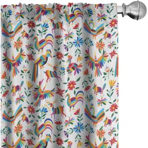 Ambesonne Birds and Nature Curtains, Cottagecore Art Leaves and Flowers Spring with Hummingbirds, Window Treatments 2 Panel Set for Living Room Bedroom, Pair of – 28″ x 84″, White Laurel Green Lilac(Tan Brown)