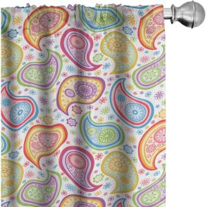 Ambesonne Birds and Nature Curtains, Cottagecore Art Leaves and Flowers Spring with Hummingbirds, Window Treatments 2 Panel Set for Living Room Bedroom, Pair of – 28″ x 84″, White Laurel Green Lilac(Magenta Yellow)