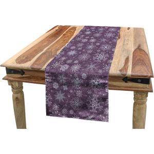 Ambesonne Eggplant Table Runner, Christmas Inspired Flowers Snowflakes and Swirls in a Violet Delicate Environment, Dining Room Kitchen Rectangular Runner, 12″ X 72″, Violet