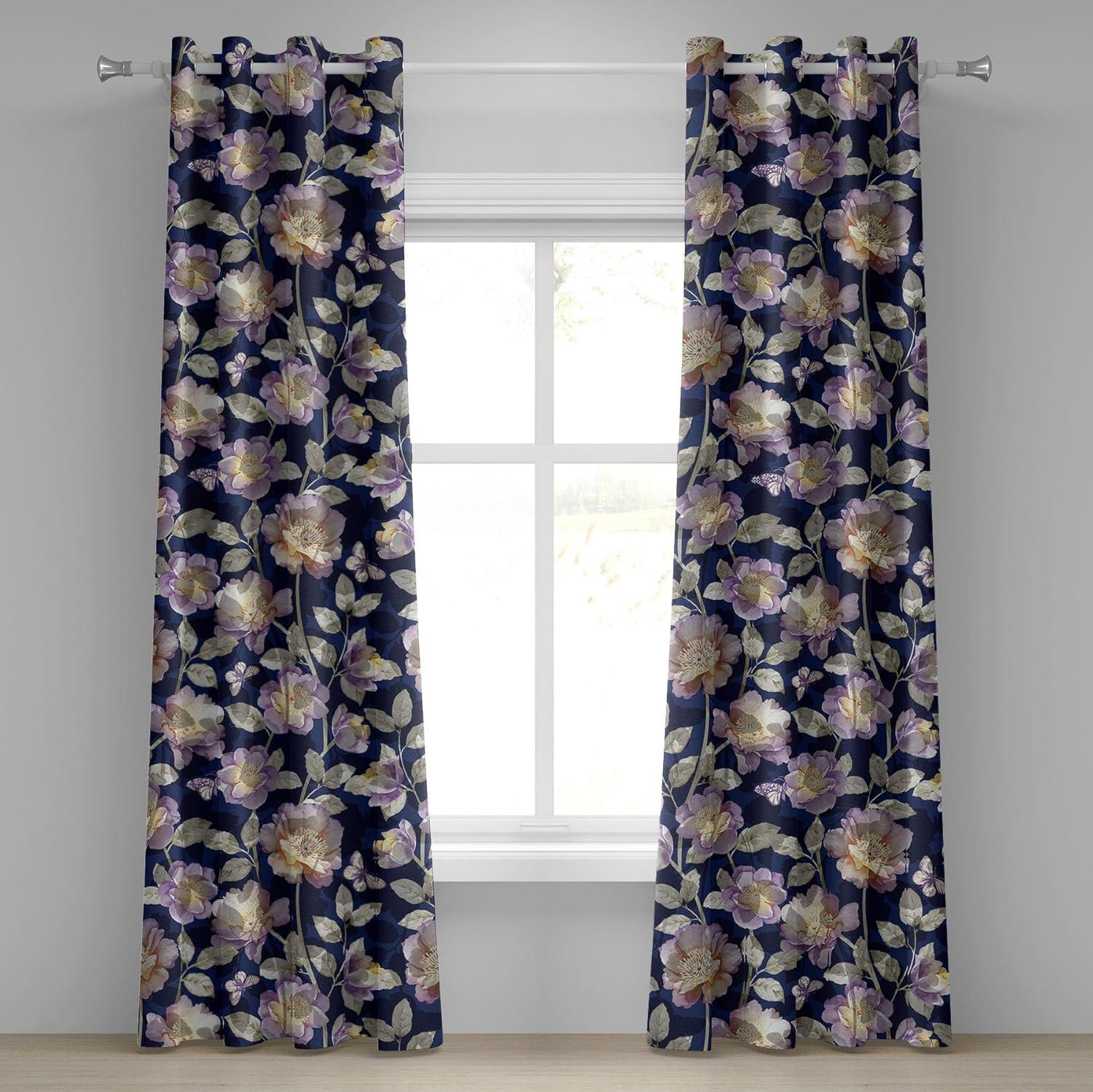 imageAmbesonne Fantasy Floral Grommet Curtain Night Time Garden Flowers with Neutral Colors Boho Petals Print Decorative 2Panel Window Drapes for Bedroom Living Room 50quot x 72quot Indigo Pale Pink MauvePurple Grey Khaki and Dusk