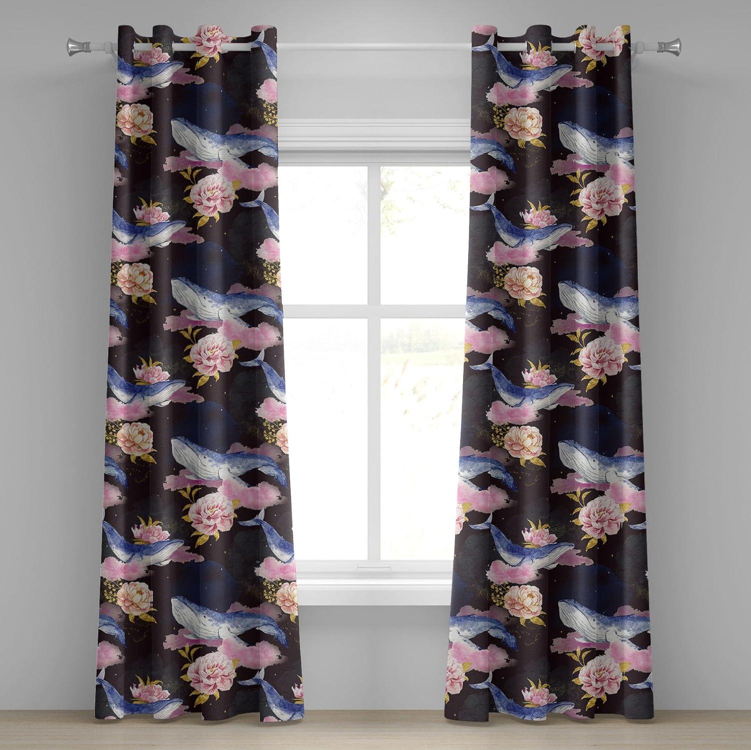 imageAmbesonne Fantasy Floral Grommet Curtain Night Time Garden Flowers with Neutral Colors Boho Petals Print Decorative 2Panel Window Drapes for Bedroom Living Room 50quot x 72quot Indigo Pale Pink MauveDark Lavender and Soft Pink