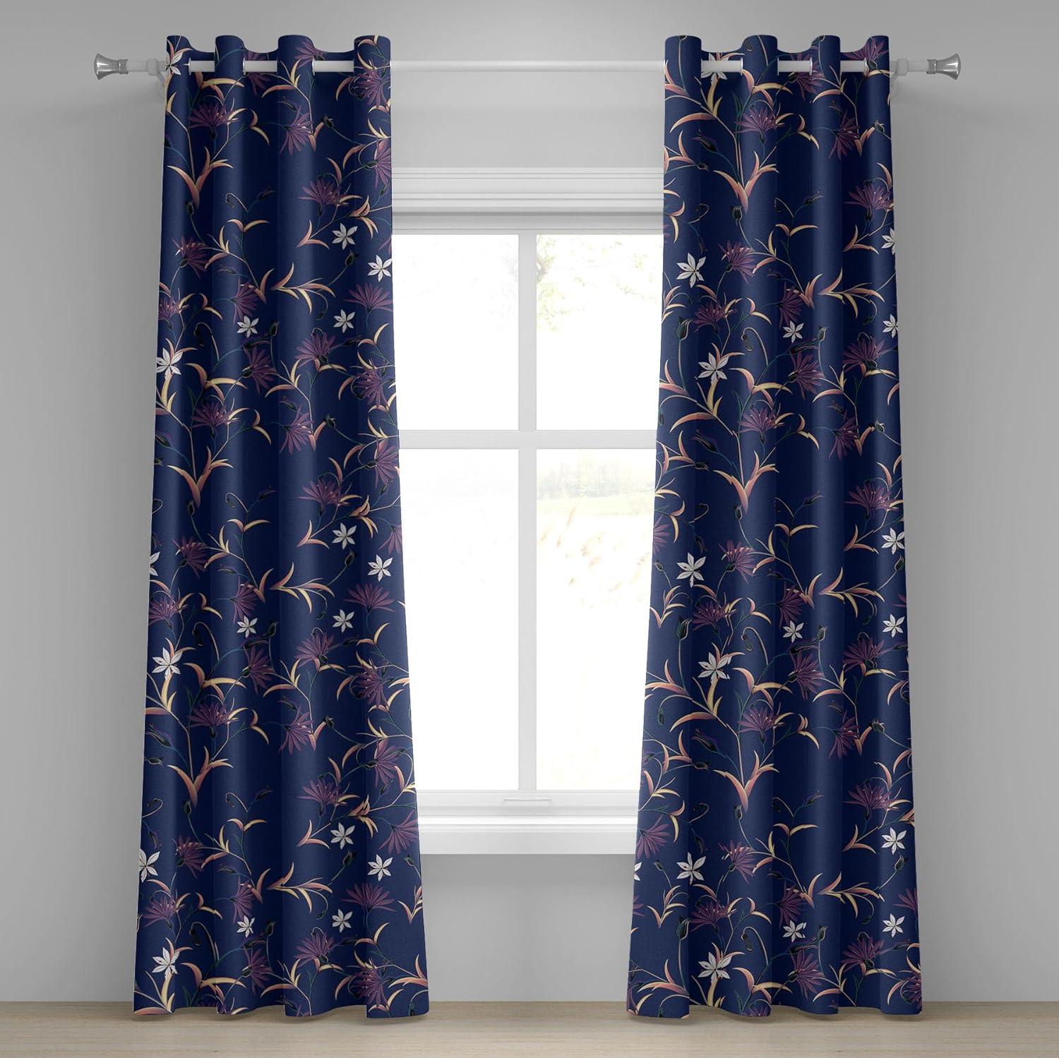 imageAmbesonne Fantasy Floral Grommet Curtain Night Time Garden Flowers with Neutral Colors Boho Petals Print Decorative 2Panel Window Drapes for Bedroom Living Room 50quot x 72quot Indigo Pale Pink MauveIndigo Pale Peach White