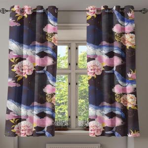 Ambesonne Fantasy Floral Grommet Curtain, Night Time Garden Flowers with Neutral Colors Boho Petals Print, Decorative 2-Panel Window Drapes for Bedroom Living Room, 50″ x 72″, Indigo Pale Pink Mauve(Dark Lavender and Soft Pink)