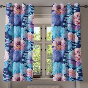 Ambesonne Fantasy Floral Grommet Curtain, Night Time Garden Flowers with Neutral Colors Boho Petals Print, Decorative 2-Panel Window Drapes for Bedroom Living Room, 50″ x 72″, Indigo Pale Pink Mauve(Dried Rose and Azure Blue)