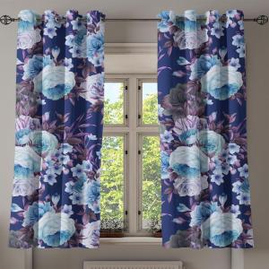 Ambesonne Fantasy Floral Grommet Curtain, Night Time Garden Flowers with Neutral Colors Boho Petals Print, Decorative 2-Panel Window Drapes for Bedroom Living Room, 50″ x 72″, Indigo Pale Pink Mauve(Dark Violet Blue and Mauve)