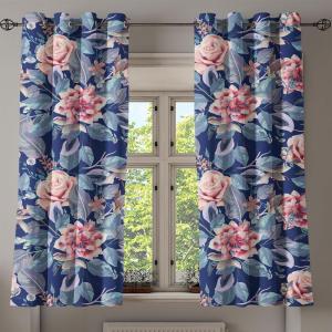 Ambesonne Fantasy Floral Grommet Curtain, Night Time Garden Flowers with Neutral Colors Boho Petals Print, Decorative 2-Panel Window Drapes for Bedroom Living Room, 50″ x 72″, Indigo Pale Pink Mauve(Ceil Blue Soft Pink Lilac)