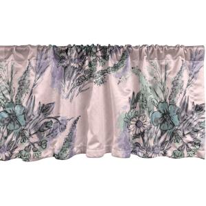 Ambesonne Jungle Boho Window Valance, Dreamy Silhouettes of Flowers Vintage Drawn with Lines Neutral Art, Curtain Valance for Kitchen Bedroom Decor with Rod Pocket, 54″ X 18″, Almond Green Sea Green(Rose Lilac and Pale Teal)
