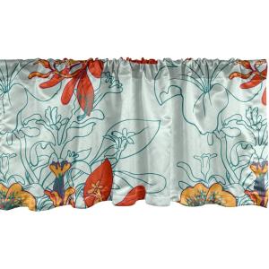 Ambesonne Jungle Boho Window Valance, Dreamy Silhouettes of Flowers Vintage Drawn with Lines Neutral Art, Curtain Valance for Kitchen Bedroom Decor with Rod Pocket, 54″ X 18″, Almond Green Sea Green(Marigold Vermilion Teal)