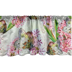 Ambesonne Jungle Boho Window Valance, Dreamy Silhouettes of Flowers Vintage Drawn with Lines Neutral Art, Curtain Valance for Kitchen Bedroom Decor with Rod Pocket, 54″ X 18″, Almond Green Sea Green(Pink Fern Green)