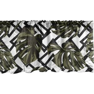 Ambesonne Jungle Boho Window Valance, Dreamy Silhouettes of Flowers Vintage Drawn with Lines Neutral Art, Curtain Valance for Kitchen Bedroom Decor with Rod Pocket, 54″ X 18″, Almond Green Sea Green(Peacock Green Dark Green)
