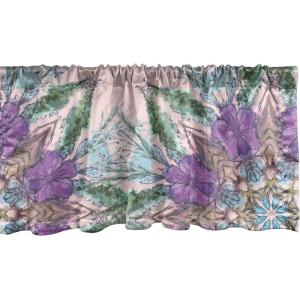 Ambesonne Jungle Boho Window Valance, Dreamy Silhouettes of Flowers Vintage Drawn with Lines Neutral Art, Curtain Valance for Kitchen Bedroom Decor with Rod Pocket, 54″ X 18″, Almond Green Sea Green(Violet Green Blue)