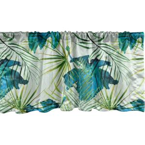 Ambesonne Jungle Boho Window Valance, Dreamy Silhouettes of Flowers Vintage Drawn with Lines Neutral Art, Curtain Valance for Kitchen Bedroom Decor with Rod Pocket, 54″ X 18″, Almond Green Sea Green(Sea Blue Almond Green)