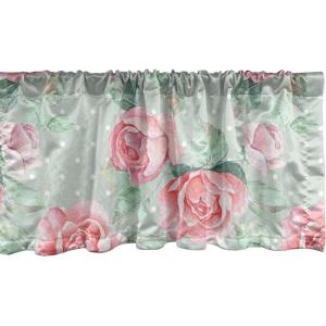 Ambesonne Jungle Boho Window Valance, Dreamy Silhouettes of Flowers Vintage Drawn with Lines Neutral Art, Curtain Valance for Kitchen Bedroom Decor with Rod Pocket, 54″ X 18″, Almond Green Sea Green(Pale Almond Green and Pink)