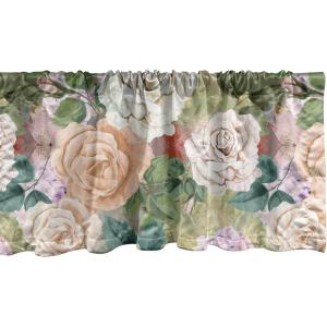 Ambesonne Jungle Boho Window Valance, Dreamy Silhouettes of Flowers Vintage Drawn with Lines Neutral Art, Curtain Valance for Kitchen Bedroom Decor with Rod Pocket, 54″ X 18″, Almond Green Sea Green(Peacock Green Champagne)