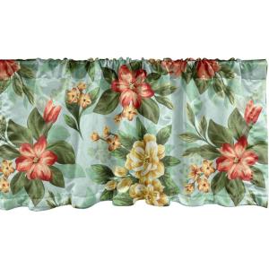 Ambesonne Jungle Boho Window Valance, Dreamy Silhouettes of Flowers Vintage Drawn with Lines Neutral Art, Curtain Valance for Kitchen Bedroom Decor with Rod Pocket, 54″ X 18″, Almond Green Sea Green(Vermilion Forest Green)