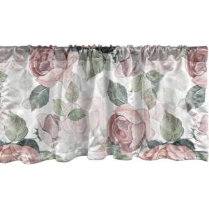 Ambesonne Jungle Boho Window Valance, Dreamy Silhouettes of Flowers Vintage Drawn with Lines Neutral Art, Curtain Valance for Kitchen Bedroom Decor with Rod Pocket, 54″ X 18″, Almond Green Sea Green(Blush and Sage Green)