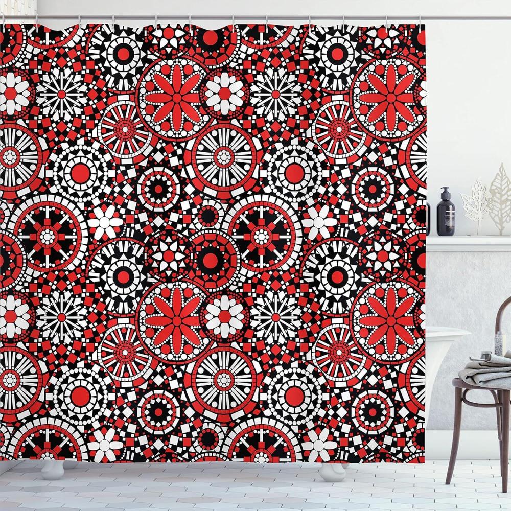 imageAmbesonne Christmas Shower Curtain Stylized Reindeers Santa Claus Penguins and Xmas Tree on Stripes Cute Design Fabric Bathroom Decor Set with Hooks 69 W x 70 L White BrownOrange White