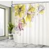 Ambesonne Christmas Shower Curtain, Stylized Reindeers Santa Claus Penguins and Xmas Tree on Stripes Cute Design, Fabric Bathroom Decor Set with Hooks, 69″ W x 70″ L, White Brown(Yellow and White)