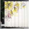Ambesonne Christmas Shower Curtain, Stylized Reindeers Santa Claus Penguins and Xmas Tree on Stripes Cute Design, Fabric Bathroom Decor Set with Hooks, 69″ W x 70″ L, White Brown(Yellow and White)