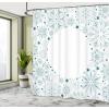 Ambesonne Christmas Shower Curtain, Stylized Reindeers Santa Claus Penguins and Xmas Tree on Stripes Cute Design, Fabric Bathroom Decor Set with Hooks, 69″ W x 70″ L, White Brown(Teal White)