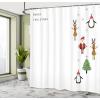 Ambesonne Christmas Shower Curtain, Stylized Reindeers Santa Claus Penguins and Xmas Tree on Stripes Cute Design, Fabric Bathroom Decor Set with Hooks, 69″ W x 70″ L, White Brown(White Brown)