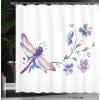 Ambesonne Christmas Shower Curtain, Stylized Reindeers Santa Claus Penguins and Xmas Tree on Stripes Cute Design, Fabric Bathroom Decor Set with Hooks, 69″ W x 70″ L, White Brown(Purple Green)