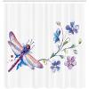 Ambesonne Christmas Shower Curtain, Stylized Reindeers Santa Claus Penguins and Xmas Tree on Stripes Cute Design, Fabric Bathroom Decor Set with Hooks, 69″ W x 70″ L, White Brown(Purple Green)