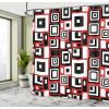 Ambesonne Christmas Shower Curtain, Stylized Reindeers Santa Claus Penguins and Xmas Tree on Stripes Cute Design, Fabric Bathroom Decor Set with Hooks, 69″ W x 70″ L, White Brown(Vermilion Black)