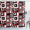 Ambesonne Christmas Shower Curtain, Stylized Reindeers Santa Claus Penguins and Xmas Tree on Stripes Cute Design, Fabric Bathroom Decor Set with Hooks, 69″ W x 70″ L, White Brown(Vermilion Black)